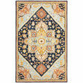 HomeRoots 508118 8 x 10 ft. Navy Rust Blue Ivory & Gold Oriental Hand Tufted Handmade Stain Resistant Rectangle Area Rug