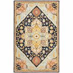 HomeRoots 508118 8 x 10 ft. Navy Rust Blue Ivory & Gold Oriental Hand Tufted Handmade Stain Resistant Rectangle Area Rug