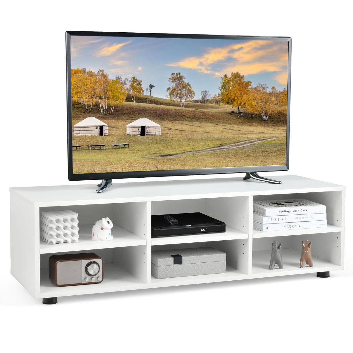 Ifanny Tv Stand For 55 Inch Tv, Modern Entertainment Center With Storage & 4 Open Shelves, Wooden Television Stands, Tv Media Console Table For Living Room, Bedroom (45')