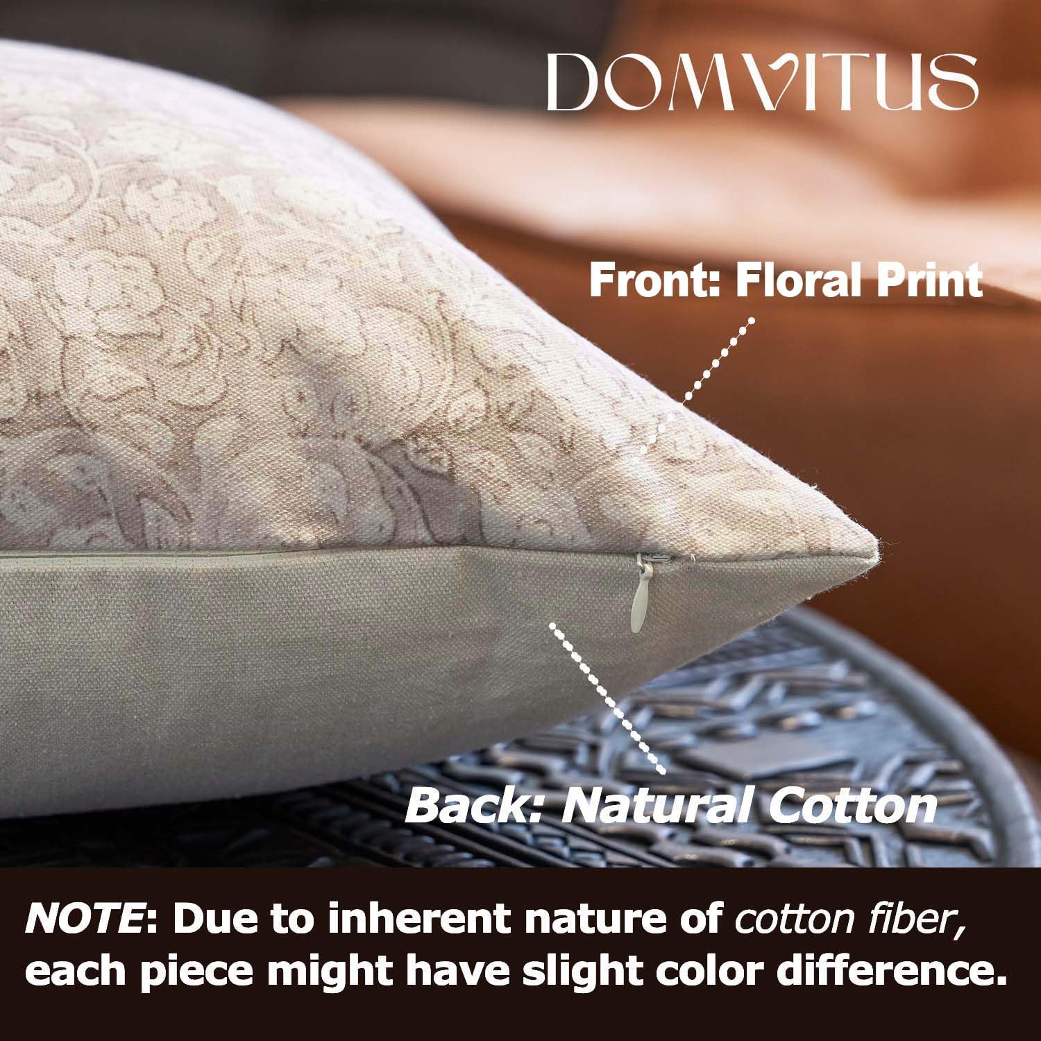 Domvitus Floral Pillow Covers 18X18, Throw Pillows For Couch, Floral Print Pillow Cover, Decorative Neutral Accent Throw Pillow Covers For Living Room, 1Pc, Neutral