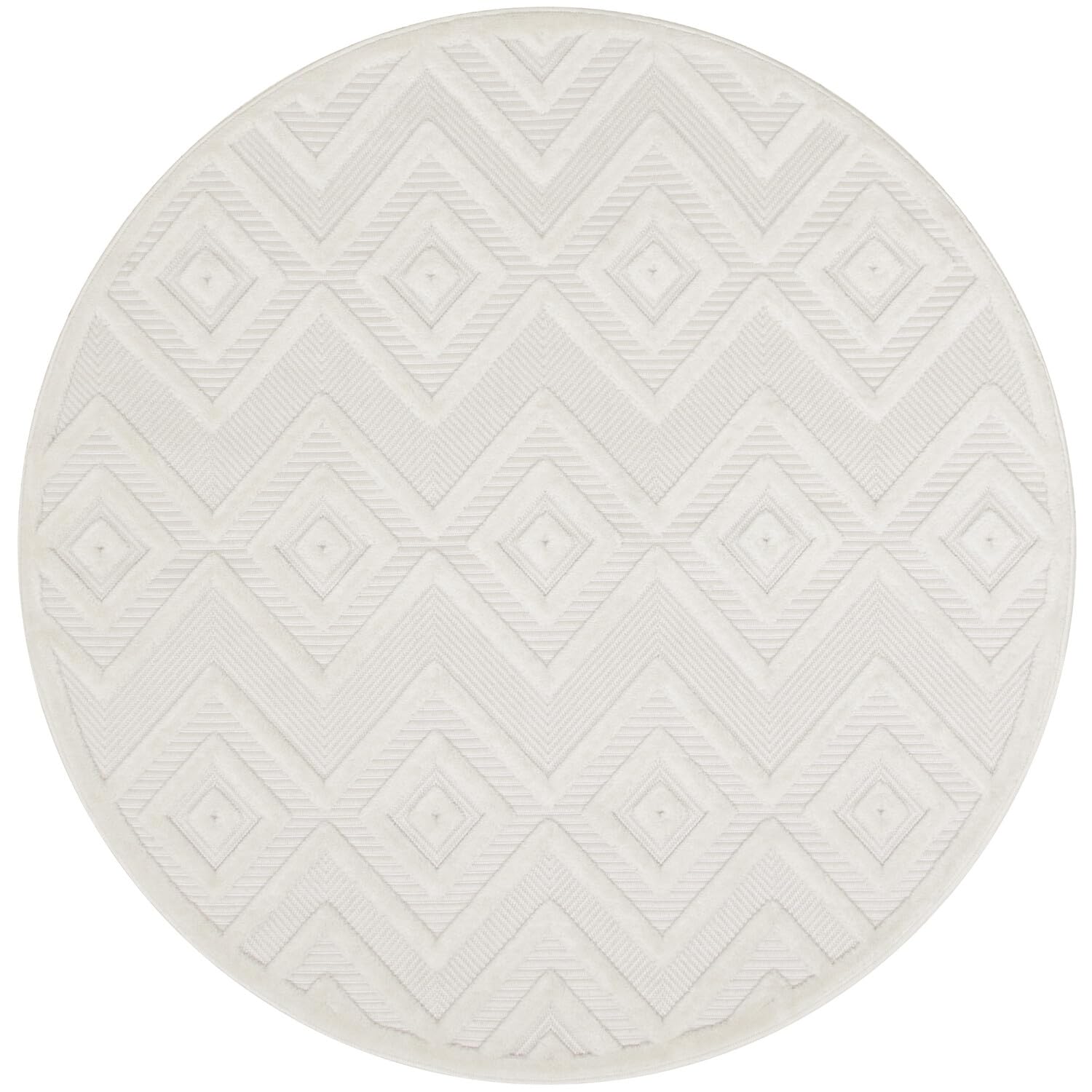 Nourison Versatile Indoor/Outdoor Ivory White 4' X Round Area Rug, Easy Cleaning, Non Shedding, Bed Room, Living Room, Dining Ro