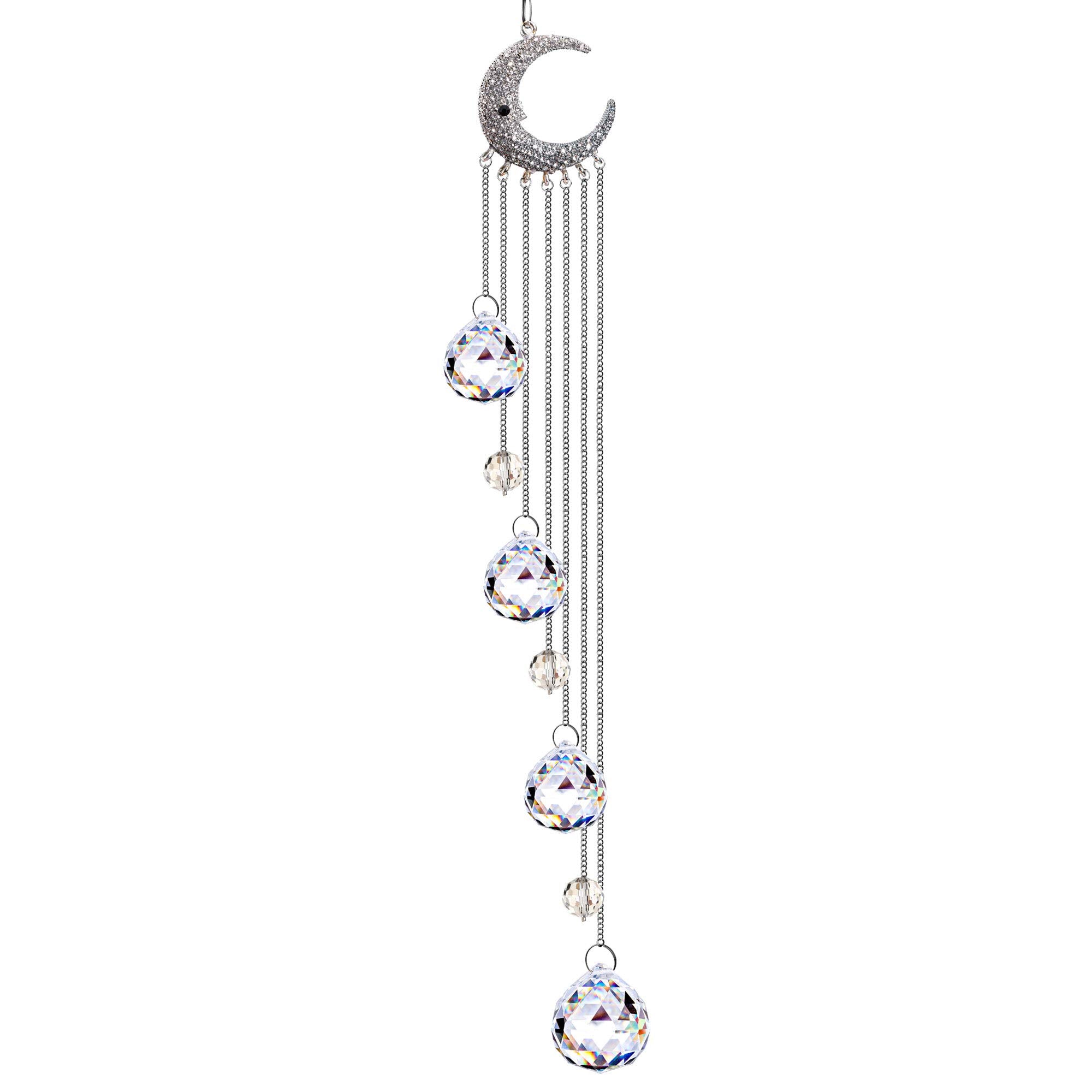 Hanging Clear Crystal Suncatcher Ornaments With Moon Decor Rainbow Maker Crystal Beads Ball Prisms Pendant