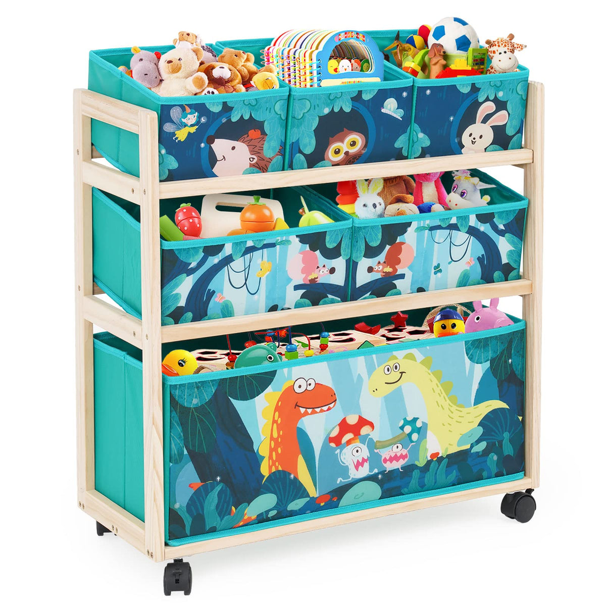 Jomifin Toy Storage Cart with Wheels, 6 Bins Organizer for Kids