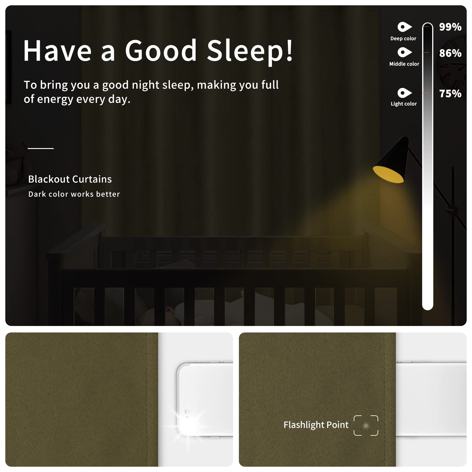 Easy-Going Blackout Curtains For Bedroom, Solid Thermal Insulated Grommet And Noise Reduction Window Drapes, Room Darkening Curtains For Living Room, 2 Panels(46X84 In, Khaki)