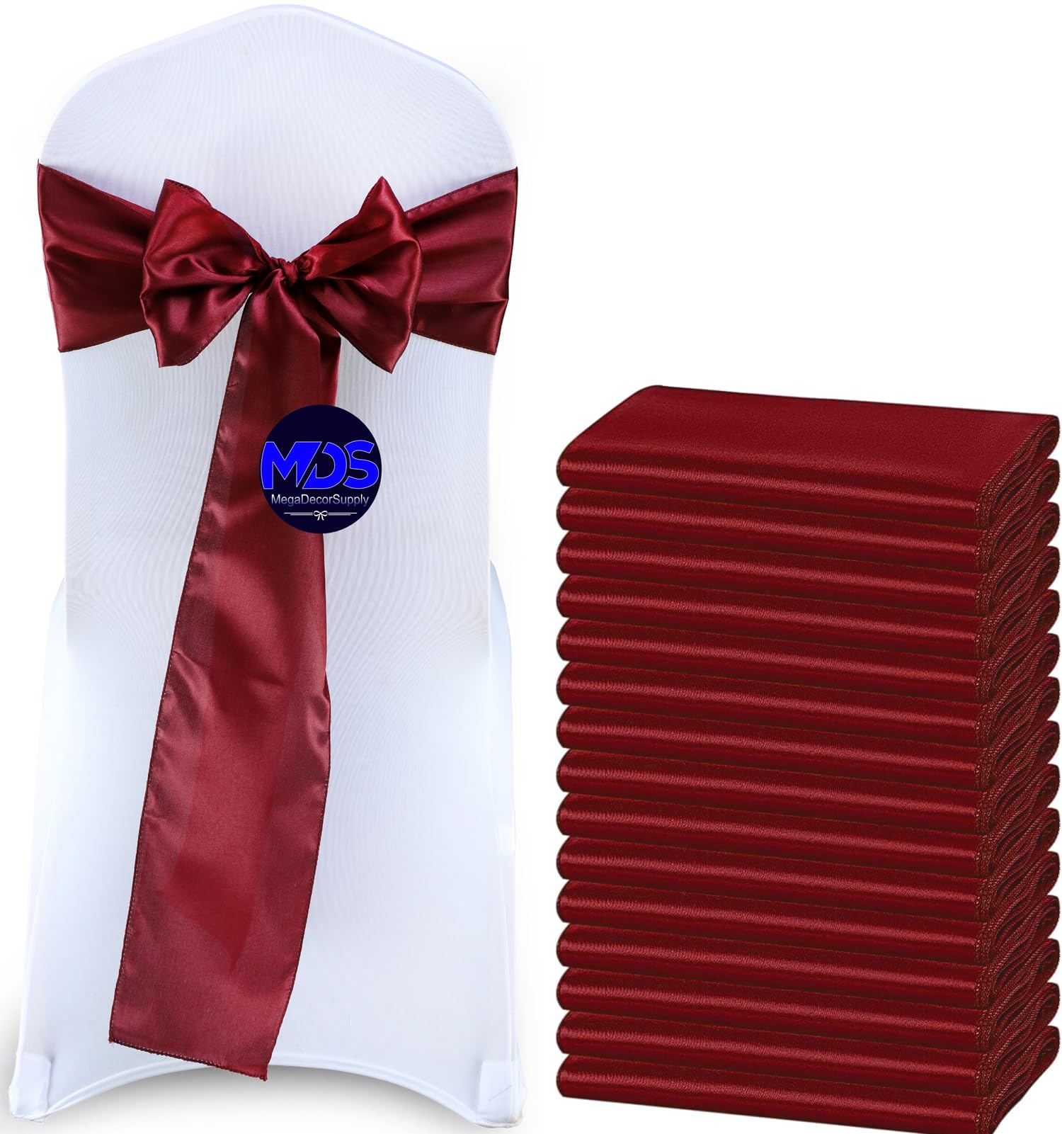 Mds Pack Of 50 Pcs Satin Chair Sashes Charmeuse Sateen Dining Chair Bows Ribbon Ties Back Sash For Wedding Party Birthday Home Hotel Restaurant Banquet Decoration (7 X 108 Inch, Maroon)