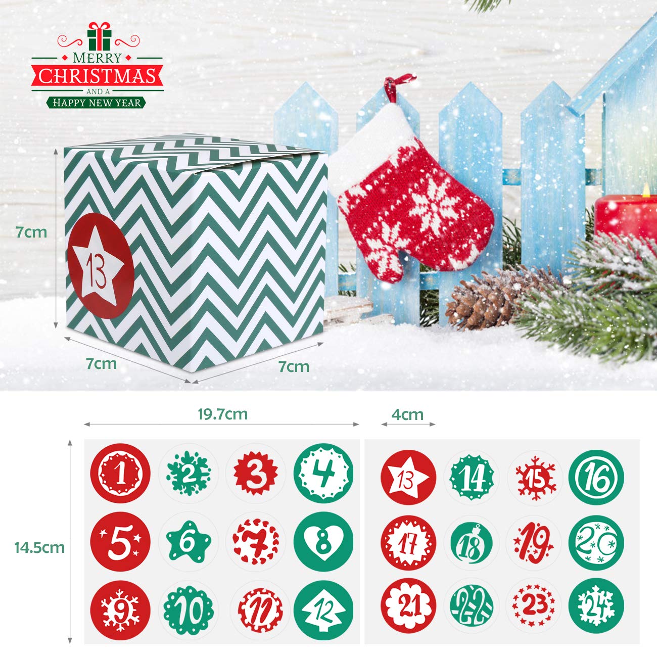 Kesoto Diy Christmas Advent Calendar 2024, 24 Cardboard Treasure Boxes With 1-24 Number Stickers Christmas Countdown Calendar Fo