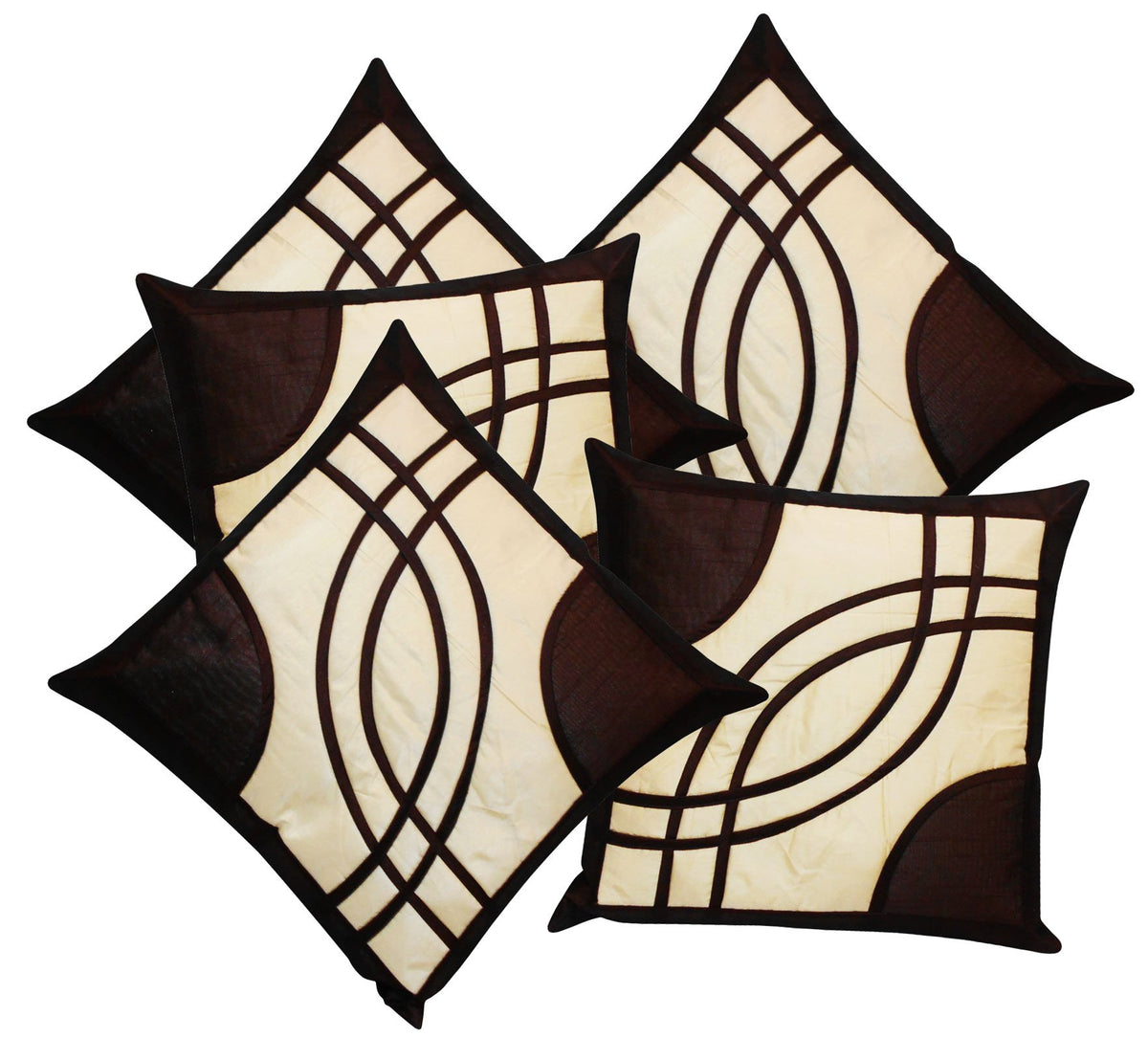 Zikrak Exim Eye Design Brown N Beige Cushion Covers 20 X 20 Inch  Set Of 5