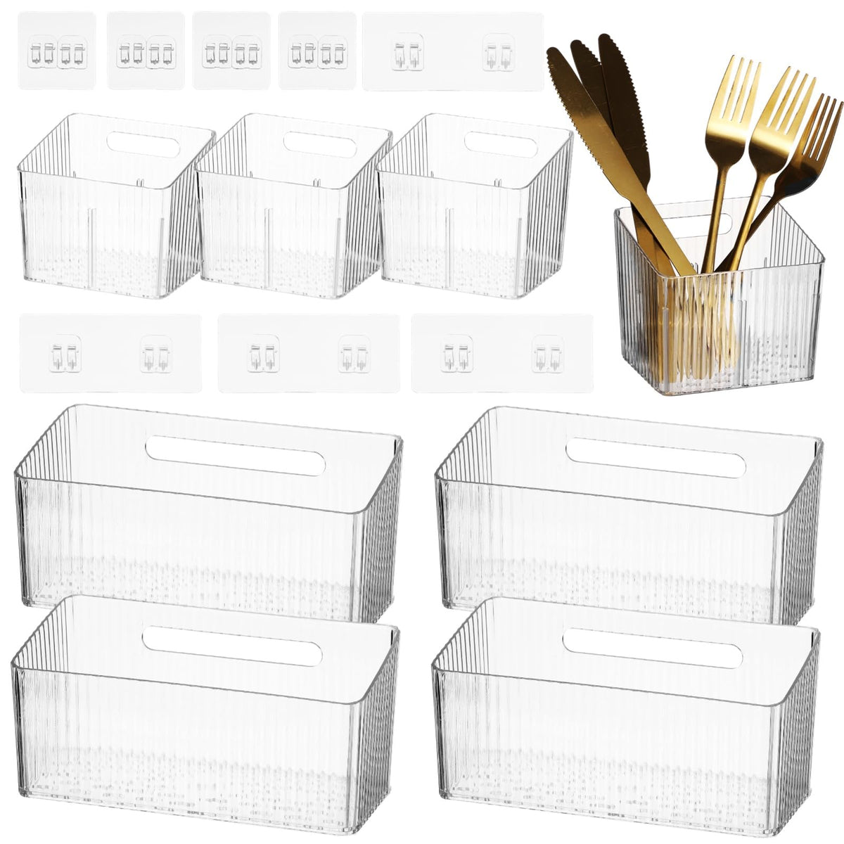 yeesport 8 PCS Cabinet Door Organizer Bins, Clear Plastic Wall Mount Hanging Storage Baskets with Adhesive Hooks, Bathroom Fridg