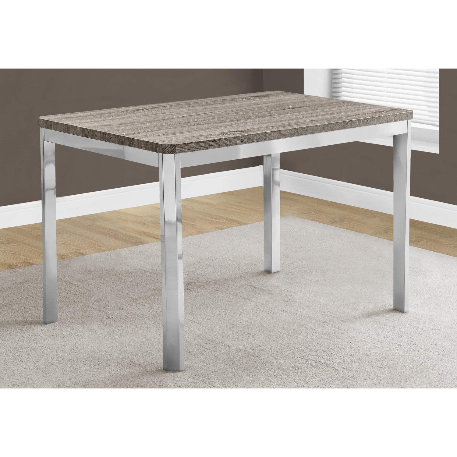 Monarch Specialties I Dining Table - 32&quot;X 48&quot;/ Dark Taupe/Chrome Metal, 47.5&quot;L X 31.5&quot;D X 30&quot;H,