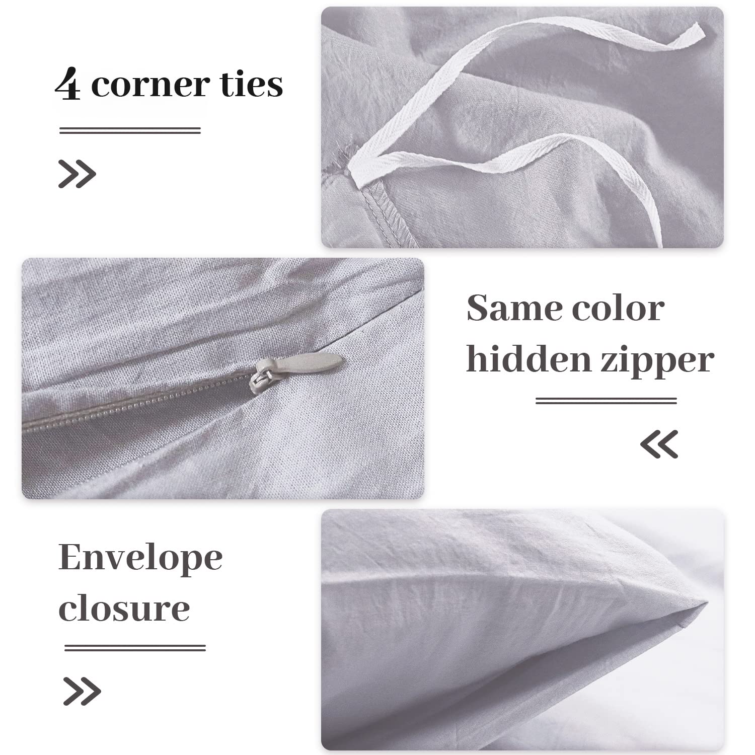 Nexhome Pro Duvet Cover Set California King Linen Look Textured Organic Natural 100% Washed Cotton Duvet Cover 3 Pieces Bedding Set With Zipper Closure, Breathable, Soft, Light Grey (No Comforter)