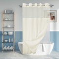 Long No Hook Slub Textured Shower Curtain with Snap-in PEVA Liner Set - 71 x 77(75), Hotel Style with See Through Top Window, Cr