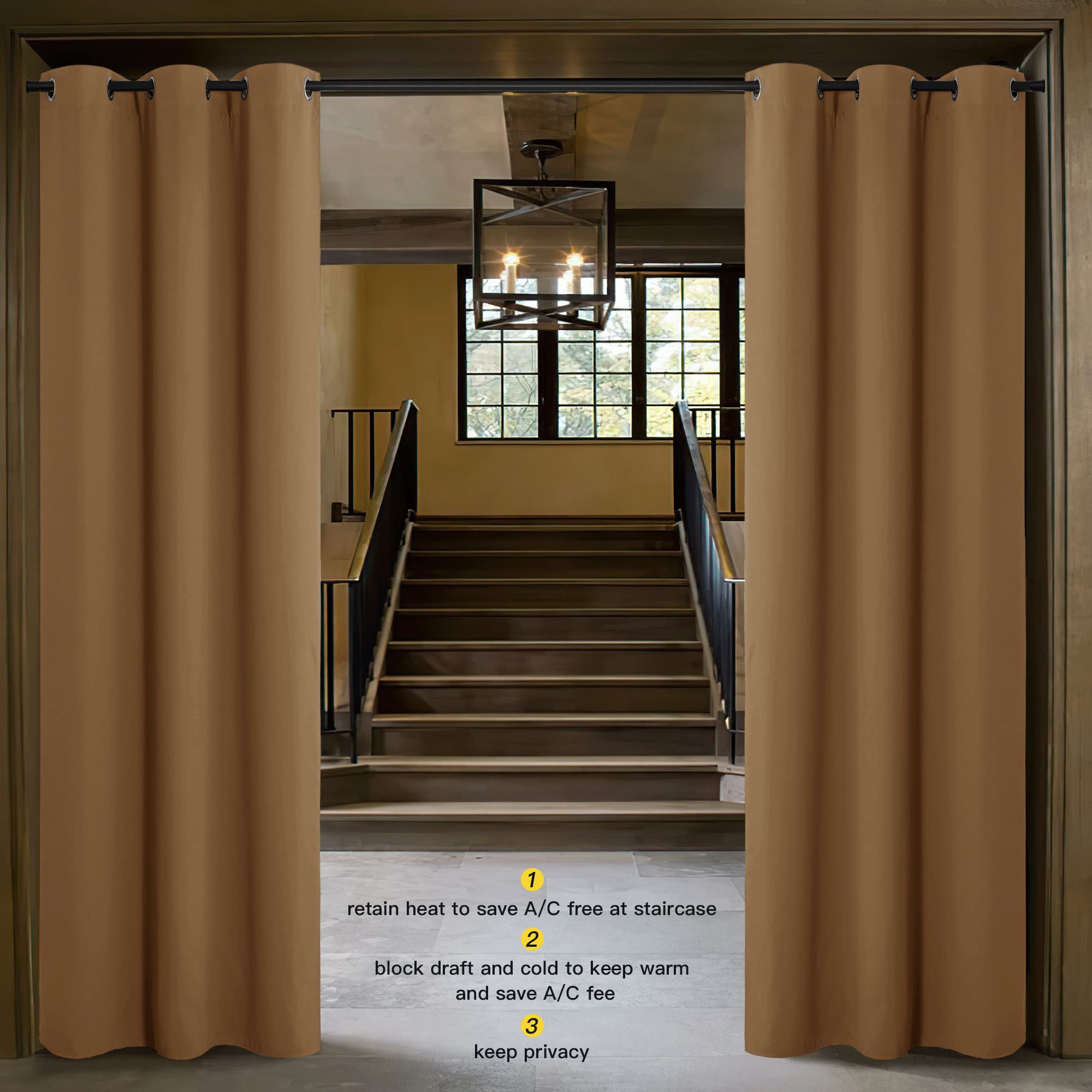 Nicetown Door Curtain For Doorway Privacy, Curtains 144' Length, Room Divider Curtain Cover, Blackout Temporary Insulated Closet Curtain For Bedroom Closet (Gold Brown, 1 Panel, 12Ft Tall X 5Ft Wide)