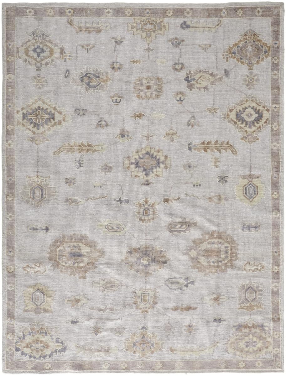 HomeRoots 514973 9 x 12 ft. Ivory & Orange Floral Hand Knotted Stain Resistant Rectangle Area Rug