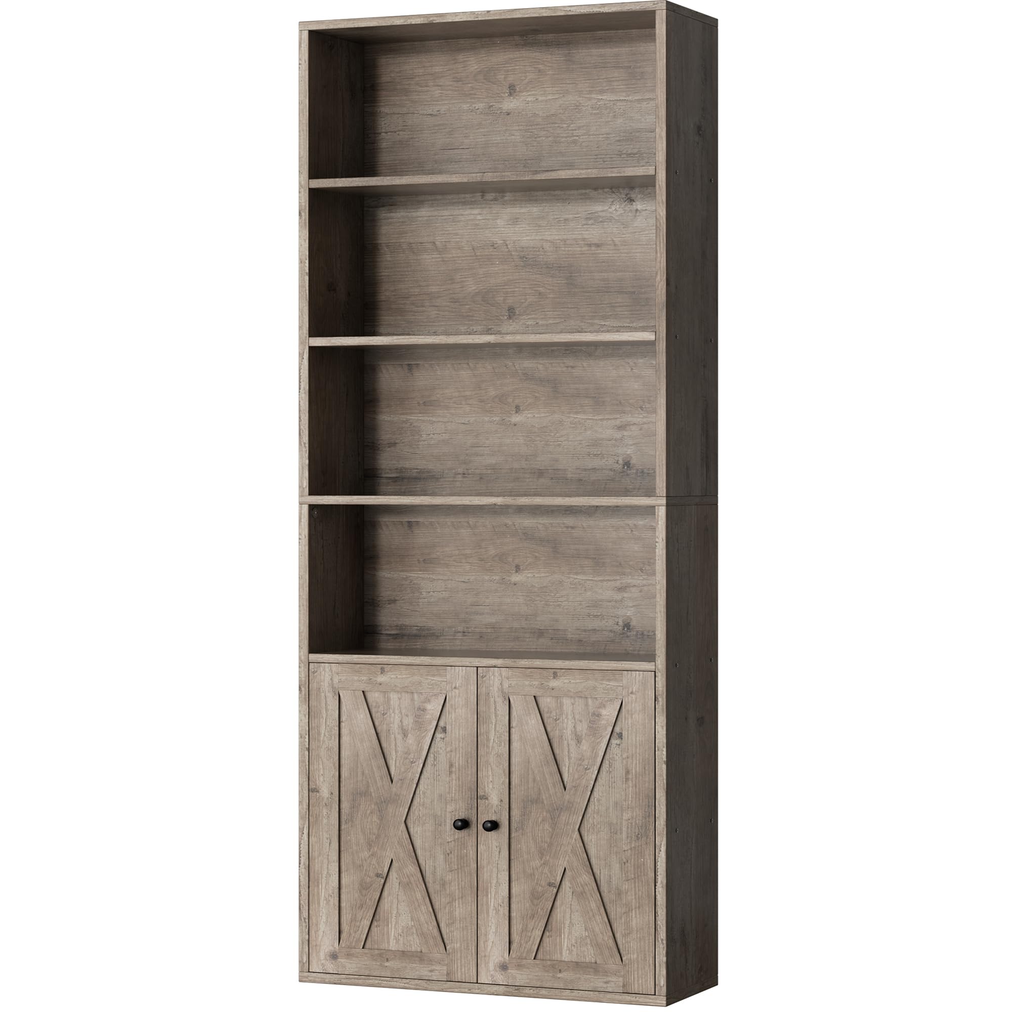 Shintenchi Bookshelf, Industrial Bookshelves and Bookcases with Doors Floor Standing 6 Shelf Display Storage Shelves 70.6 inches