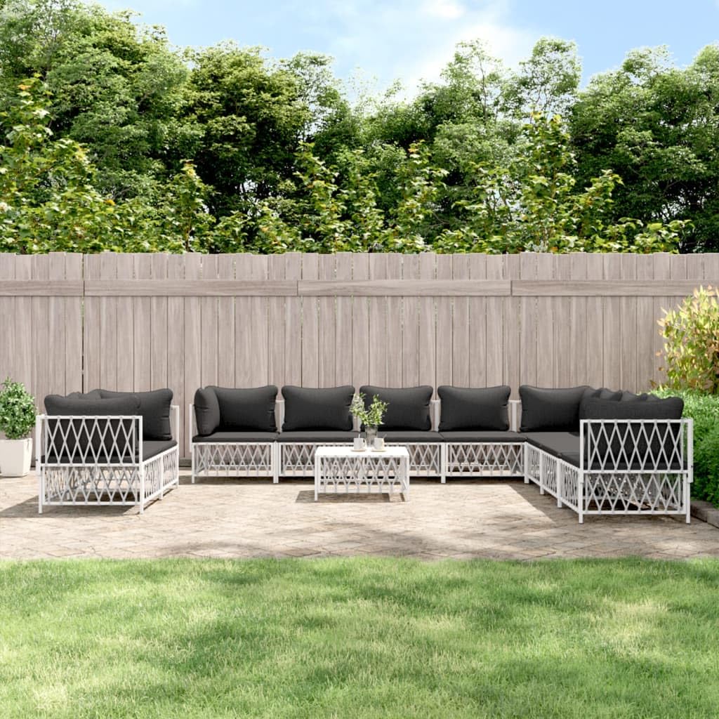 vidaXL 11-Piece Modern Patio Lounge Set – White Steel Frame, Woven Fabric, Flexible Modular Design, Comfortable Seating with Cushions