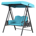 Purple Leaf Outdoor Patio Porch Swing With Stand, 2-Seat Swing Chair With Adjustable Tilt Canopy All-Weather Steel Frame For Backyard Front Porch Lawn, Cushions And Pillow Included, Turquoise Blue