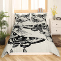 Feelyou Gothic Skull Bedding Set Decorative Death Moth And Flowers Comforter Cover Queen Personalized Skeleton Bones Duvet Cover
