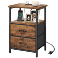 Fixwal Black Night Stand with Charger Station, Nightstand with Charging Station & Fabric Drawers