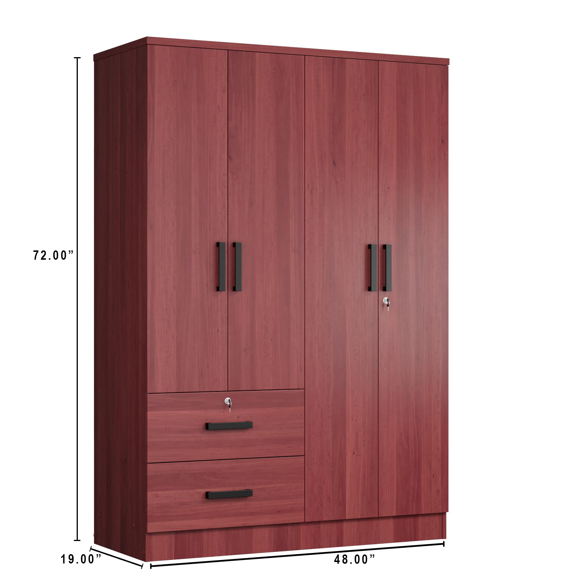 Woodpeckers Furniture And Mattress 4 Doors Wardrobe 2 Drawers with Shelves 48 inch Wide and 72 high (Mahogany), 448CLOSET