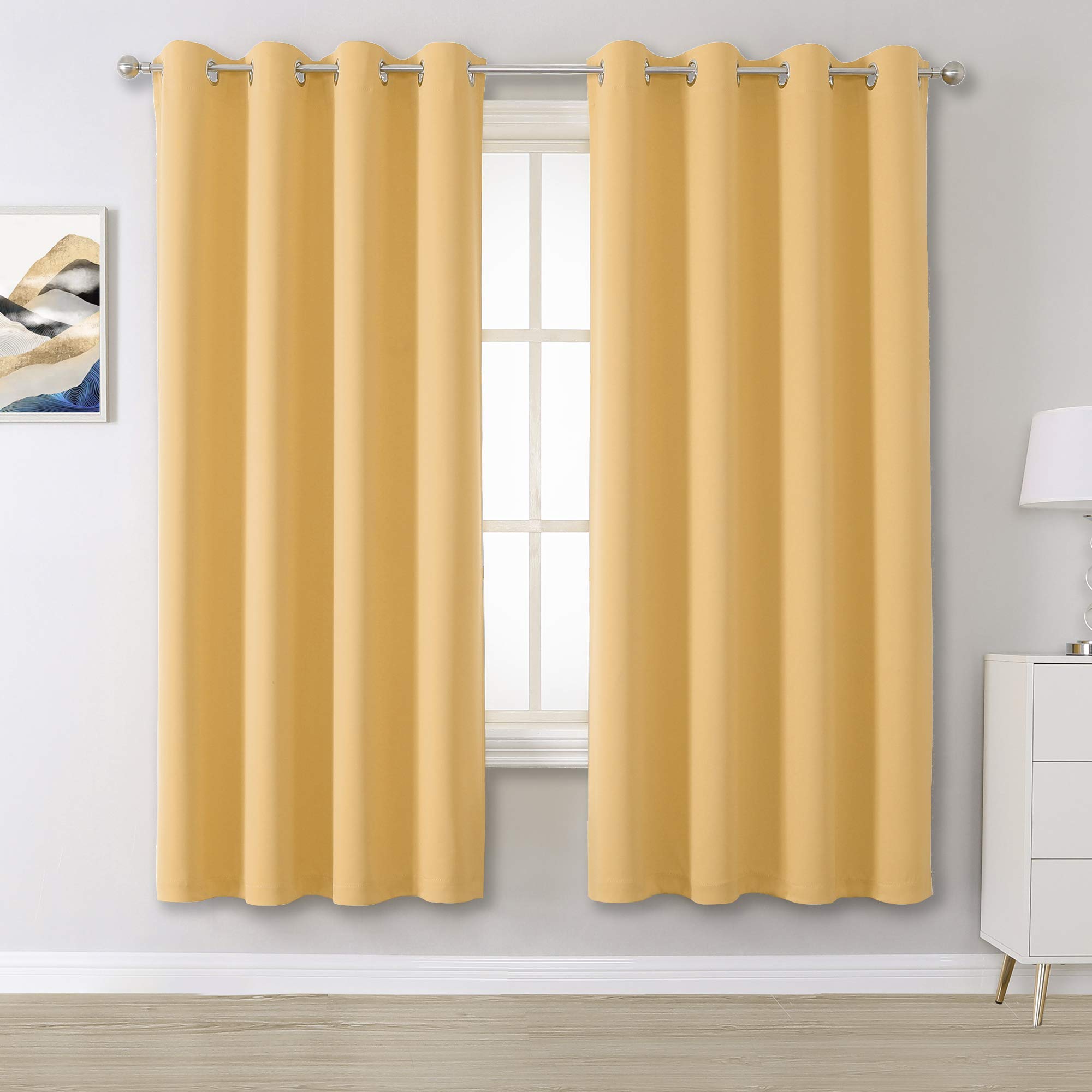 Desert Mist Blackout Curtains Grommet Top Room Darkening Thermal Insulated Window Panels, Solid Drapes For Bedroom (52 X 72 Inch