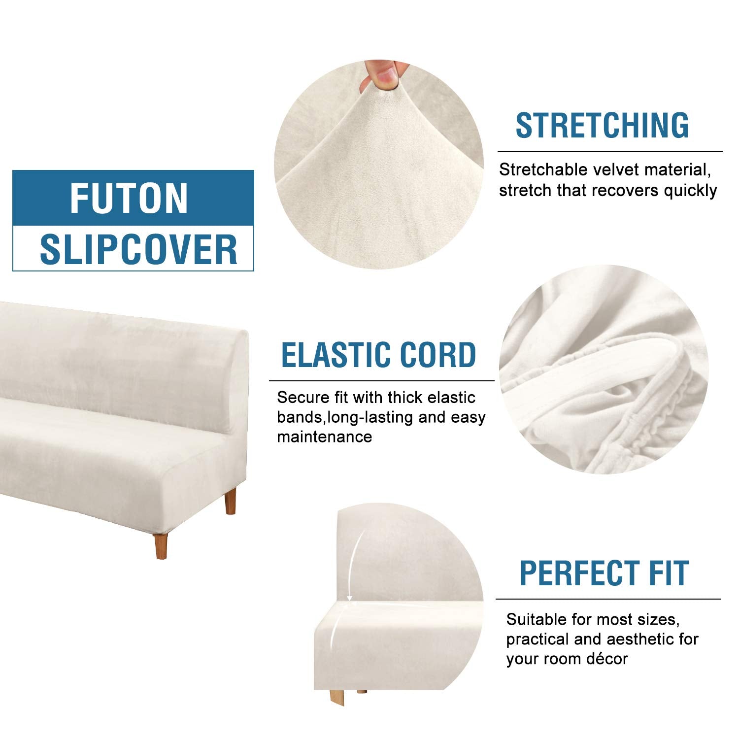 H.Versailtex Real Velvet Futon Cover Armless Sofa Covers Sofa Bed Covers Stretch Futon Couch Cover Sofa Slipcover Furniture Prot