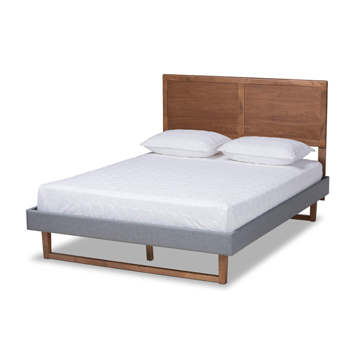 Baxton Studio Allegra Mid-Century Modern Dark Grey Fabric Upholstered and Ash Walnut Brown Finished Wood Full Size Platform Bed