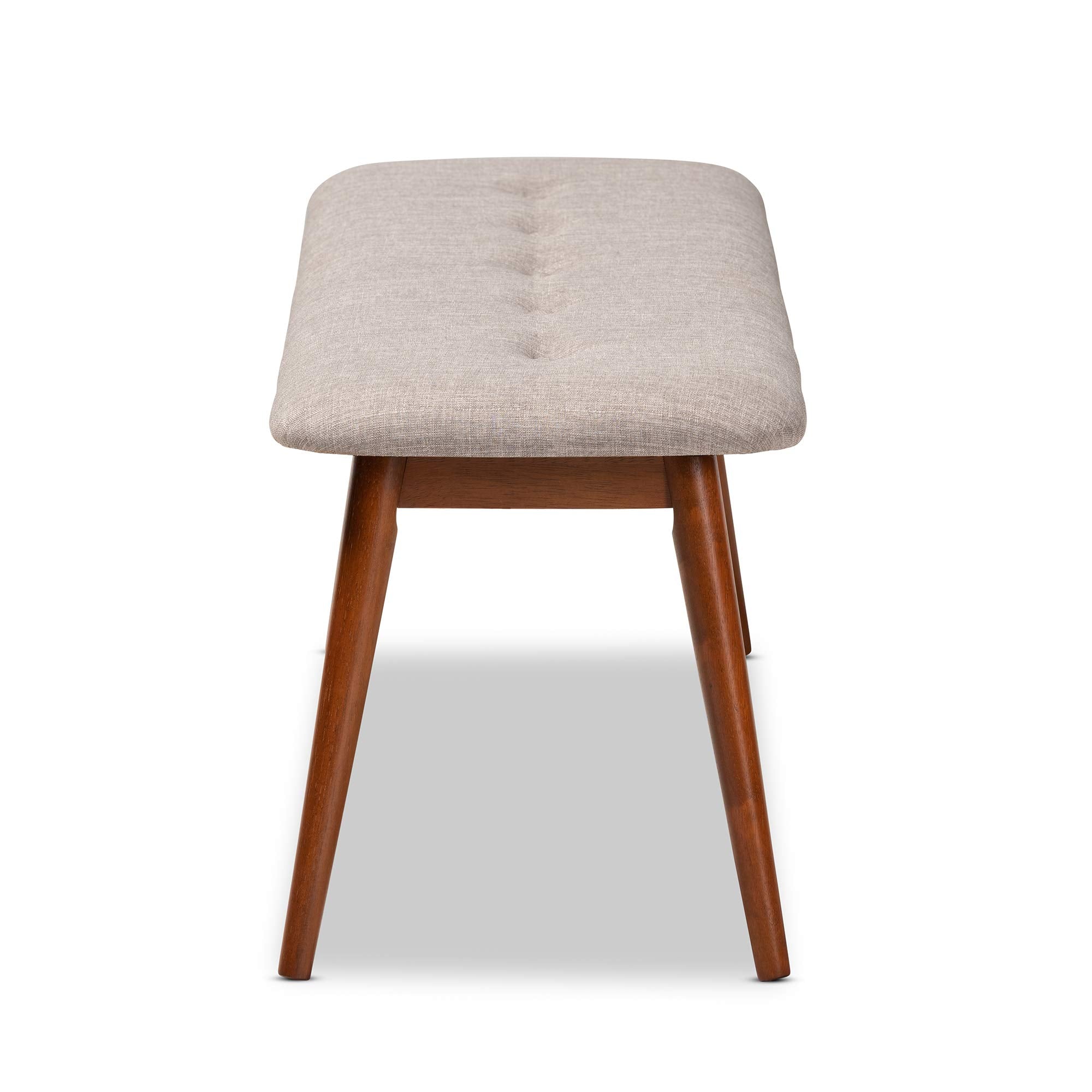 Baxton Studio Flora II Mid-Century Dining Bench Light Grey Fabric Upholstered Medium Oak Finished Wood Dining Bench