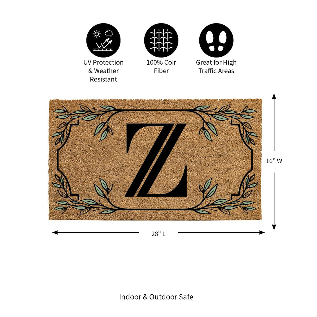 Evergreen Monogram Coir Doormat | Letter Z | Front Door Mat For Outdoor Indoor Entrance | 28X16 Inches | Non-Slip Backing Doorwa