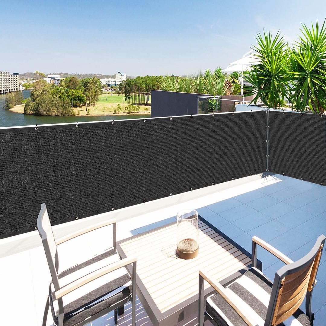 4' X 5' Black Privacy Screen Fence Cover Panel Shade Cloth Fabric For Chain Link Fence Balcony Deck Patio Pool Railing Porch Pla