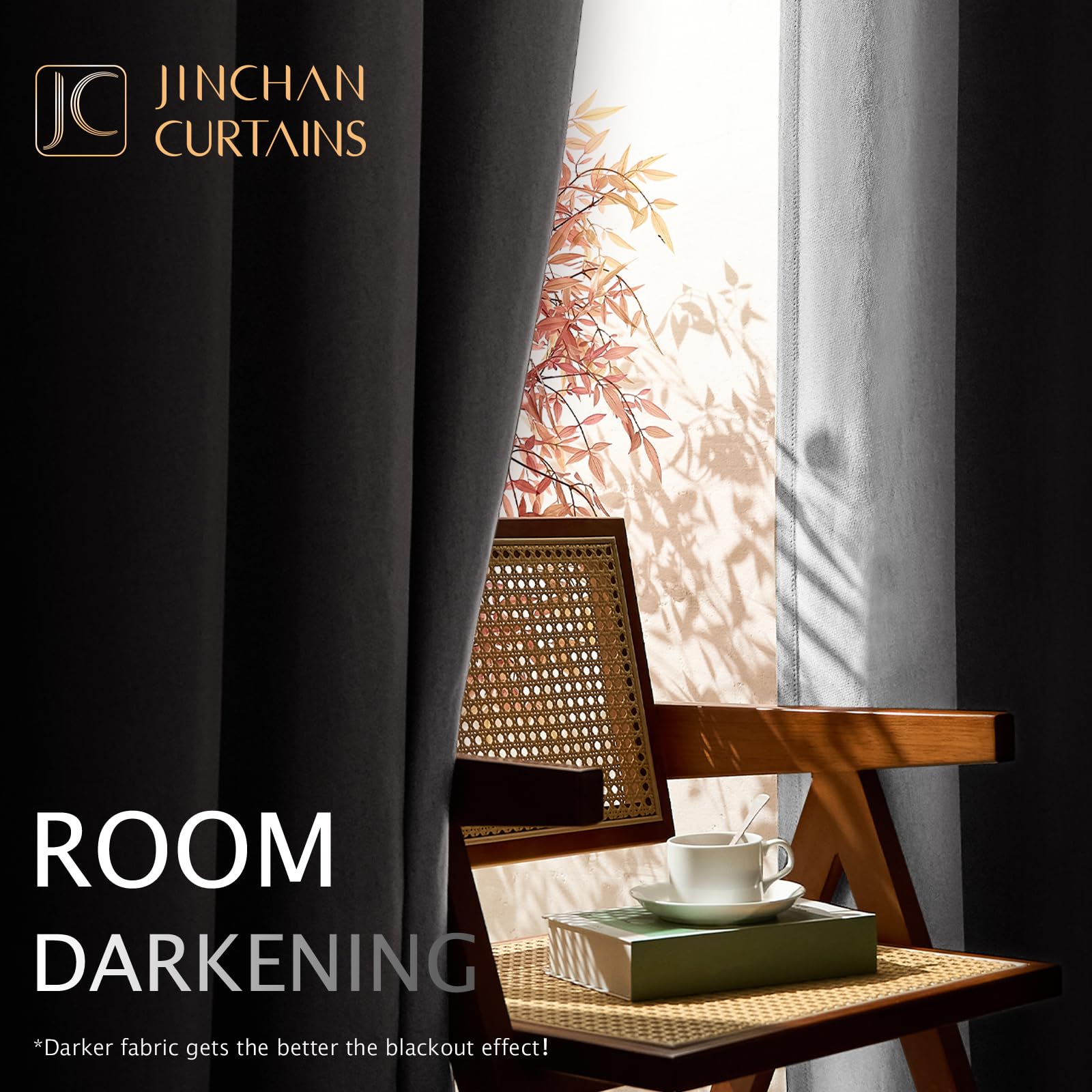 Jinchan Linen Textured 75% Blackout Curtain 96 Inch Length For Living Room Grey Extra Wide For Room Divider Drape Bedroom Curtain Thermal Insulated Grommet Top 1 Panel Window Curtain Drape Gray