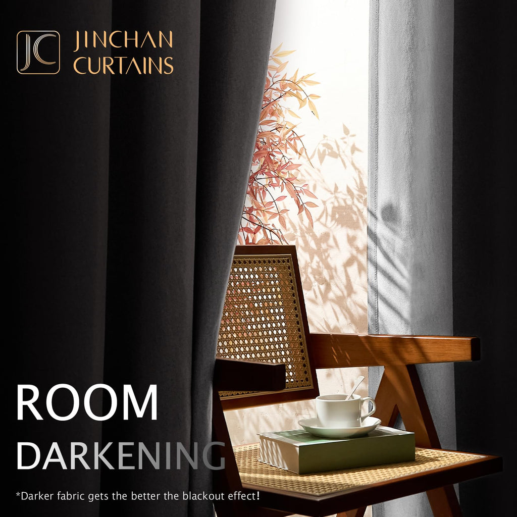 Jinchan Linen Textured 75% Blackout Curtain 96 Inch Length For Living Room Grey Extra Wide For Room Divider Drape Bedroom Curtain Thermal Insulated Grommet Top 1 Panel Window Curtain Drape Gray