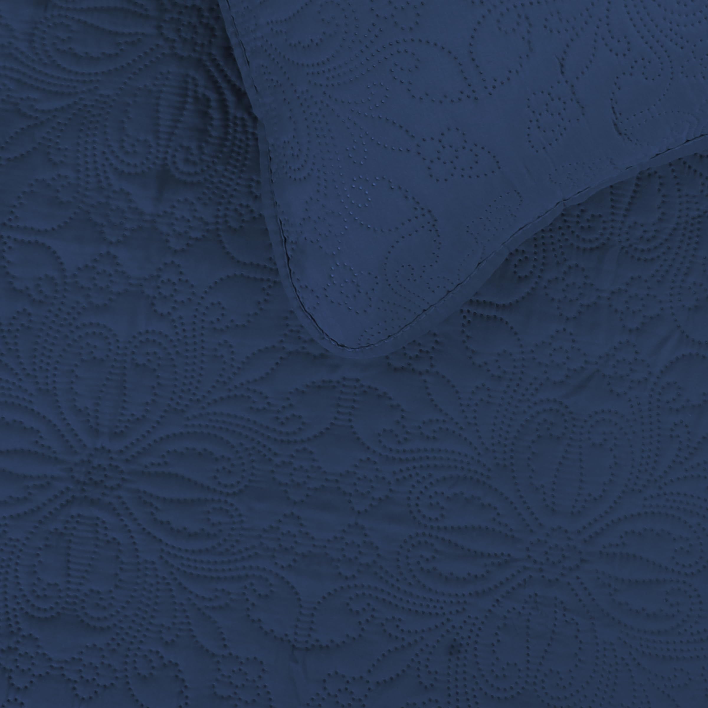 Easy-Going Full/Queen Size Reversible Quilt Set With 1 Quilt And 2 Pillow Shams, Soft Bed Quilt Cover, Water Resistant Lightweight Microfiber Bedspread, Stain Resistant, Damask-Dark Blue/Light Blue