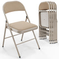 VINGLI Folding Chairs with Padded Seats, Metal Frame with Fabric Seat & Back, Capacity 350 lbs, Khaki, Set of 6