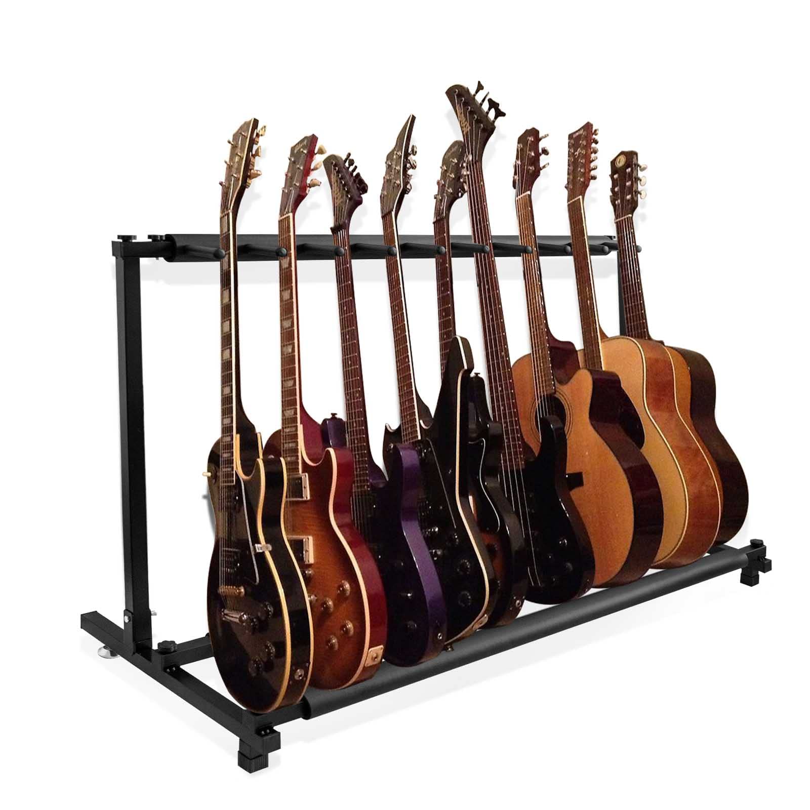 Vousile Guitar Stand Storage, Bass Display Rack, 9 Multi Guitar Holder For Electric Acoustic Guitar, Foldable Floor Stands With