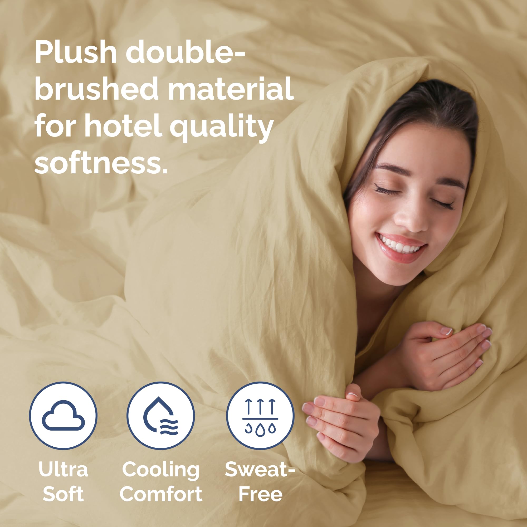 Duvet Cover Queen Size Set - Extra Soft Queen Size Duvet Cover - 90' X 90' Queen Duvet Cover W/ 2 Pillow Shams - Hotel Luxury, Easy Care & Fade Free - Comforter Cover W/ Zipper Closures & Ties (Beige)