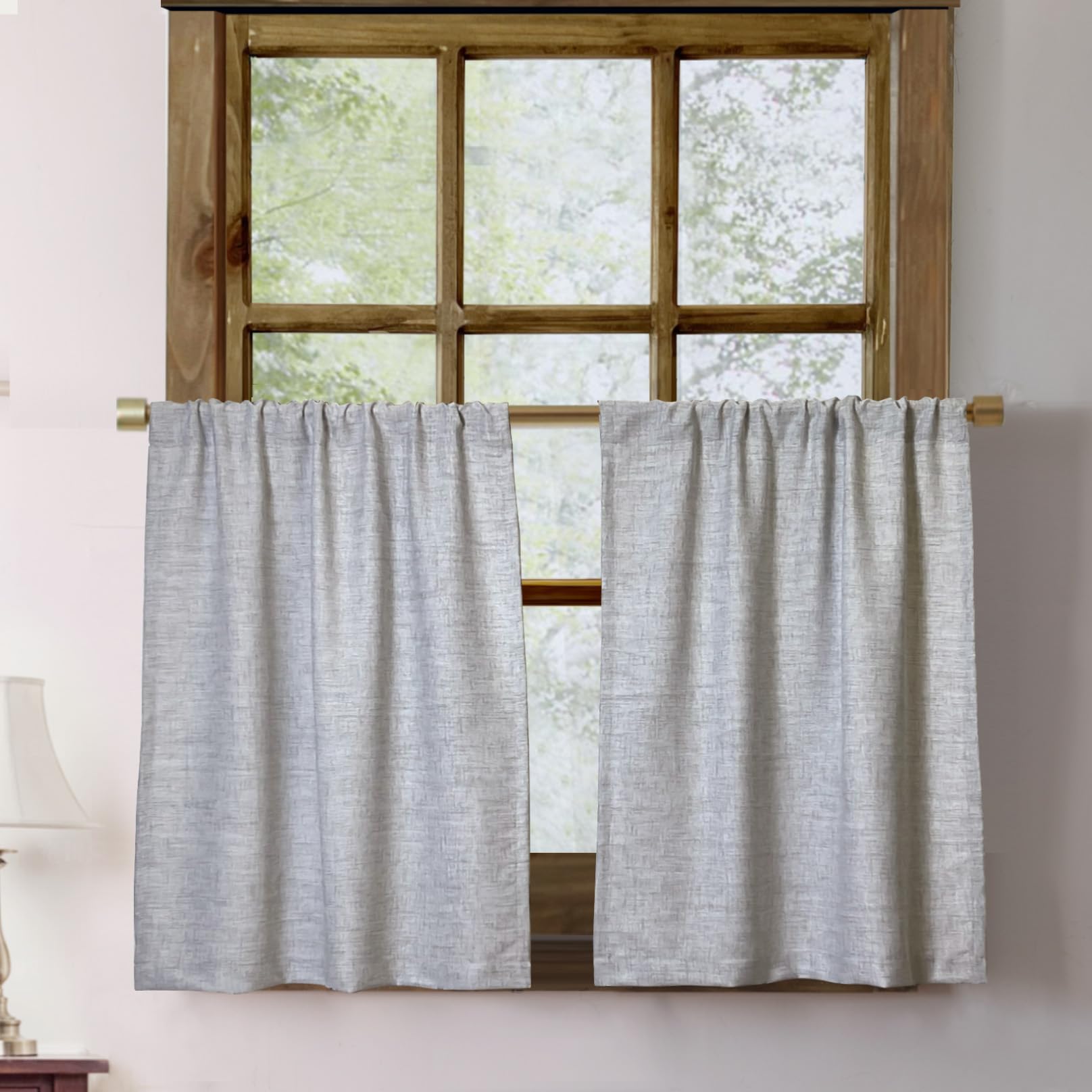 Faux Linen Kitchen Curtains 24 Inch Length Cafe Curtain Tiers For Living Room Basement Bathroom Windows Country Rustic Small Sho