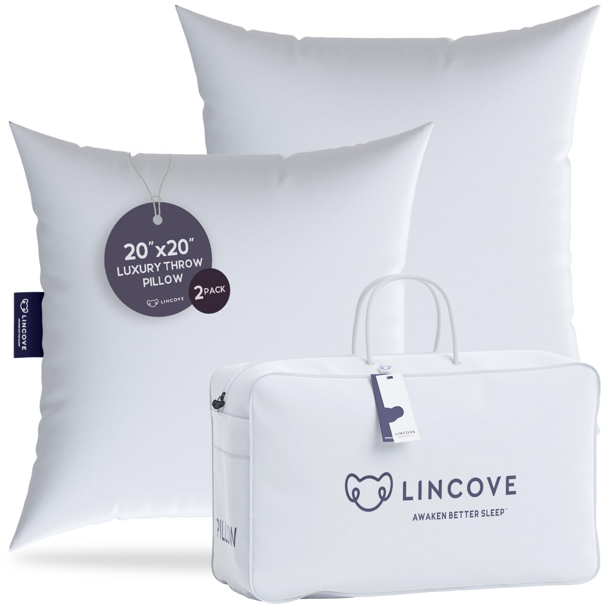 Lincove Euro Throw Pillow Insert Square 20'X20' Pillow - Made In Canada, 100% Cotton Shell, Down Alternative Filling, Vegan-Fr