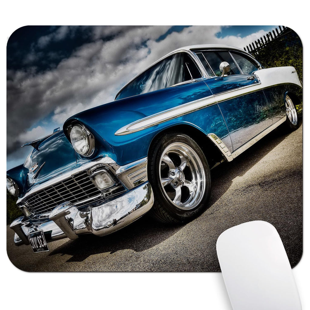 Wknoon Retro Cars Mouse Pads, Classic Blue And White Car Rectangle Mouse Pad Gaming Mat