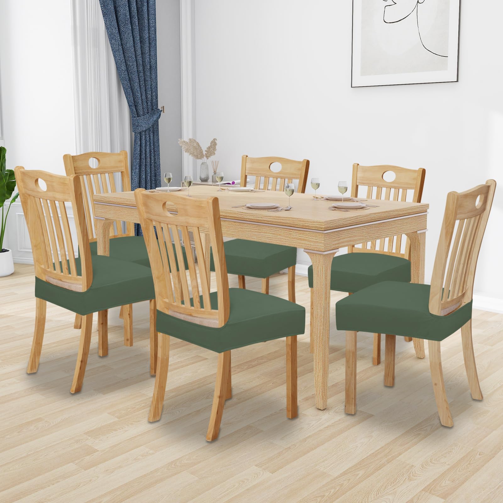 Easy-Going 100% Waterproof Seat Covers For Dining Room Chairs Set Of 8, Stretch Chair Seat Slipcovers Protector Removable And Washable Kitchen Dining Chair Covers, Grayish Green