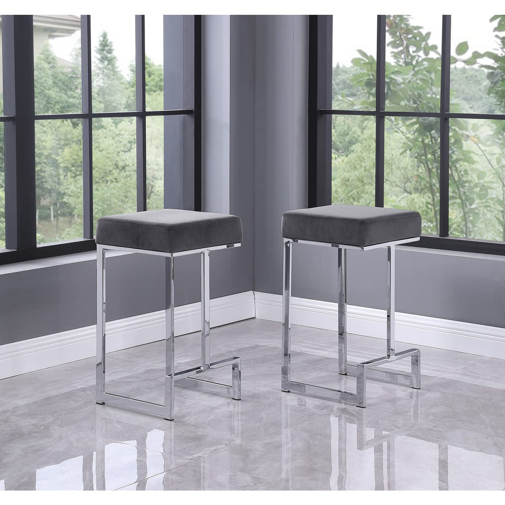 Best Master Furniture Dorrington Velvet Backless Counter Height Stool in Gray/Silver (Set of 2)