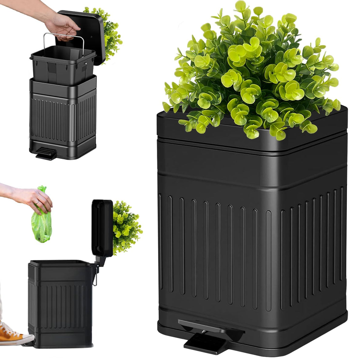 Small Trash Can with Lid, PlantStyled Outdoor Dog Poop Trash Can Outside