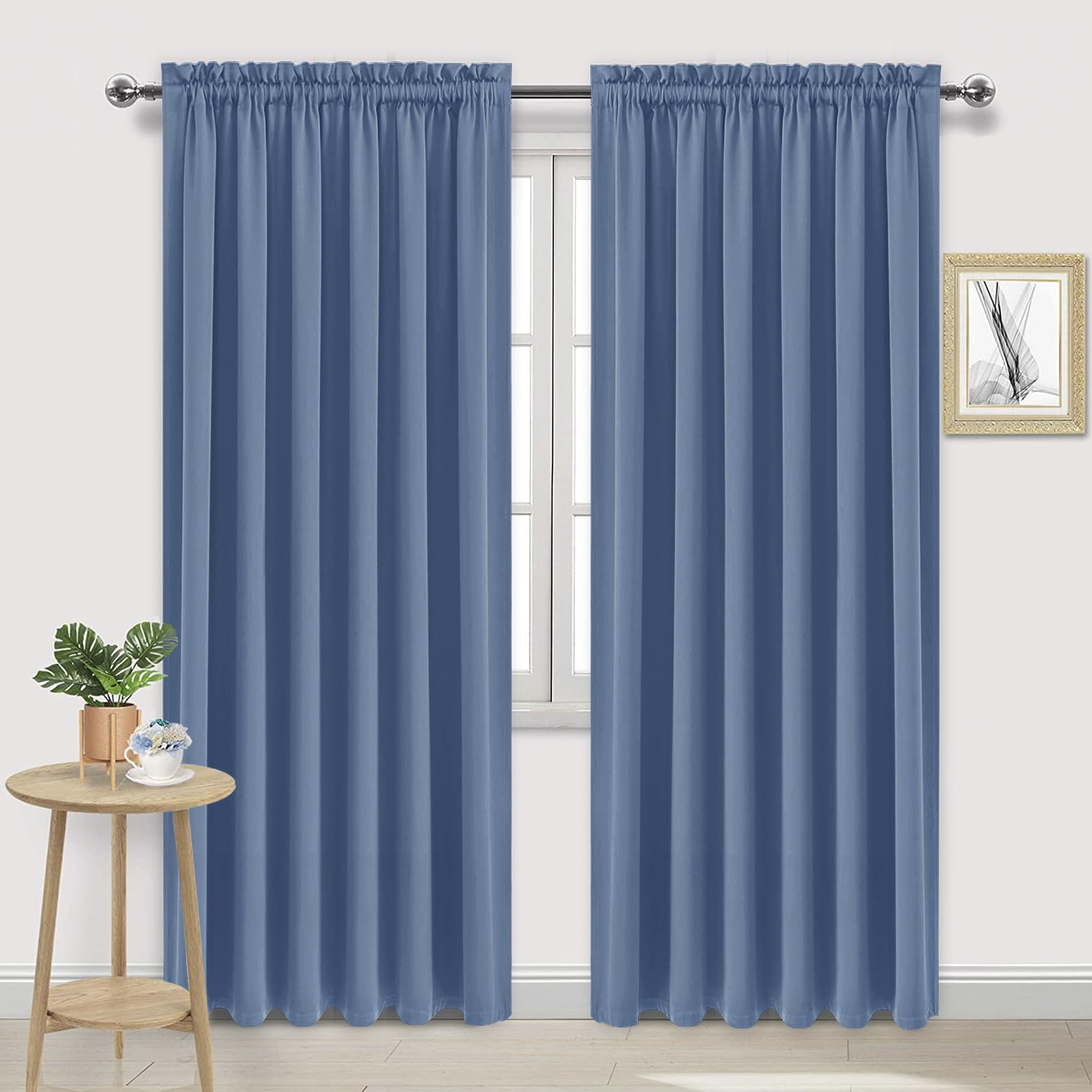 Dwcn Blackout Curtains For Living Room Thermal Insulated, Energy Saving & Noise Reducing Bedroom Curtains, Dusty Blue, W 70X L 8