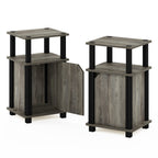 Furinno Brahms 3-Tier End Side Sofa Table/Nighstand With Door, 2-Pack, French Oak/Black