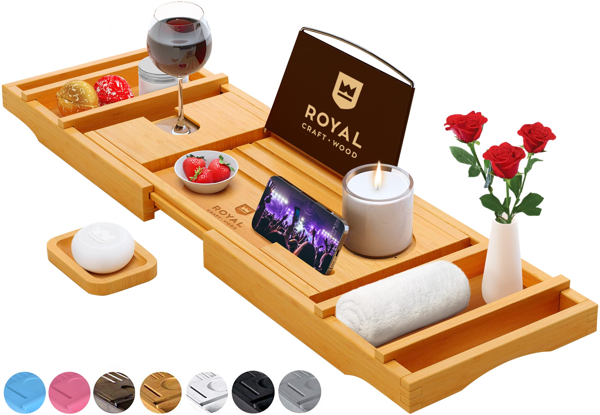 ROYAL CRAFT WOOD Premium Bathtub Tray - Expandable Bath Tray for Tub - Unique House Warming Bath Tub Tray Wood - Luxury Bathtub 