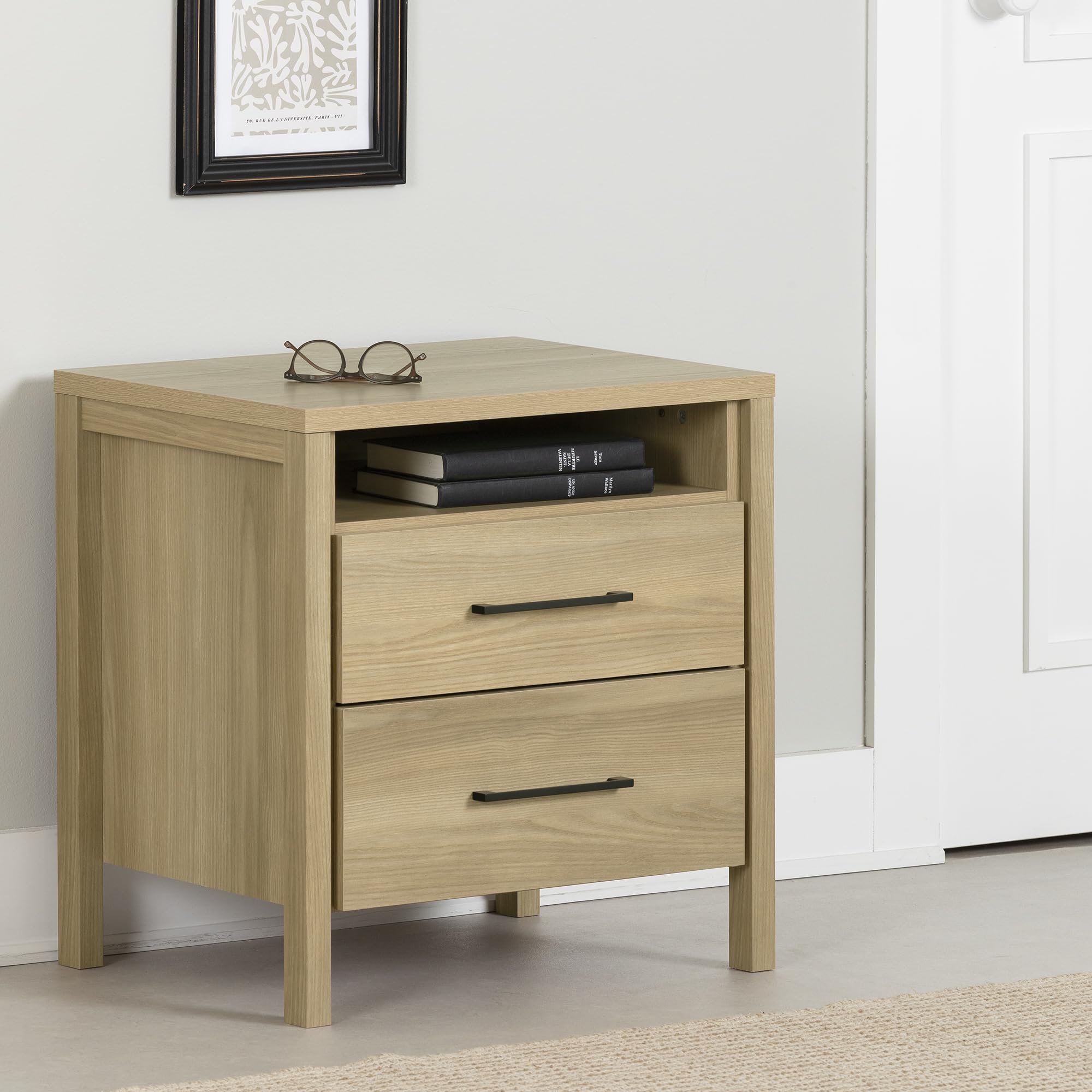 South Shore Gravity 2-Drawer Nightstand, Natural Ash
