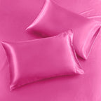 Siinvdabzx 3-Piece Set Satin Full Fitted Sheet & 2 Pillowcase, Hot Pink Silky Soft Fitted Bottom Sheet, Wrinkle Free, Fade Resis