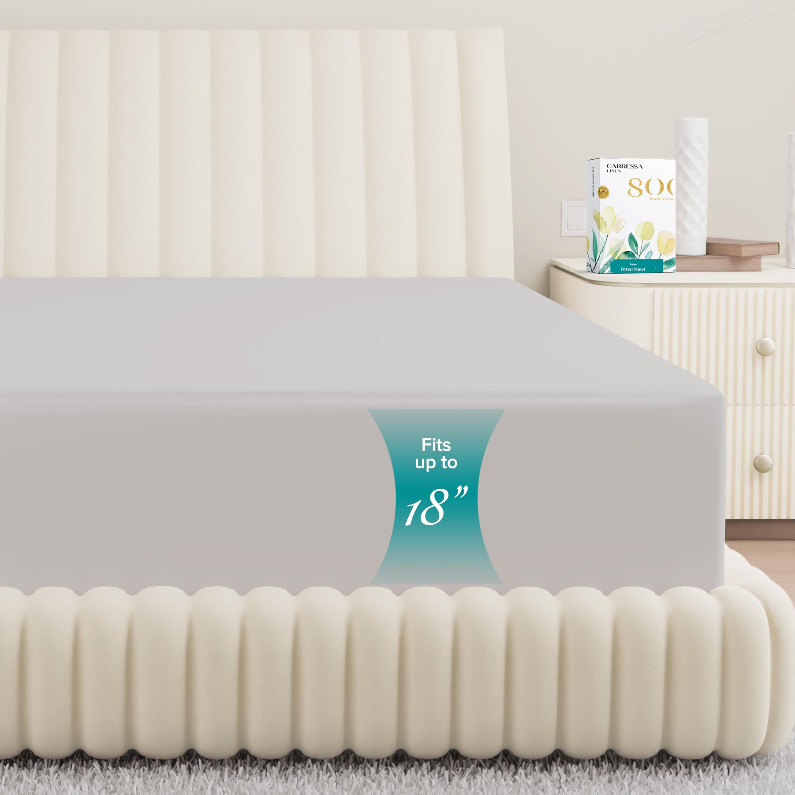 Carressa Linen 100% Egyptian Cotton Queen Fitted Sheet Only - 800 Thread Count 16' Deep Pocket Fitted Sheet, Durable Sateen, Al