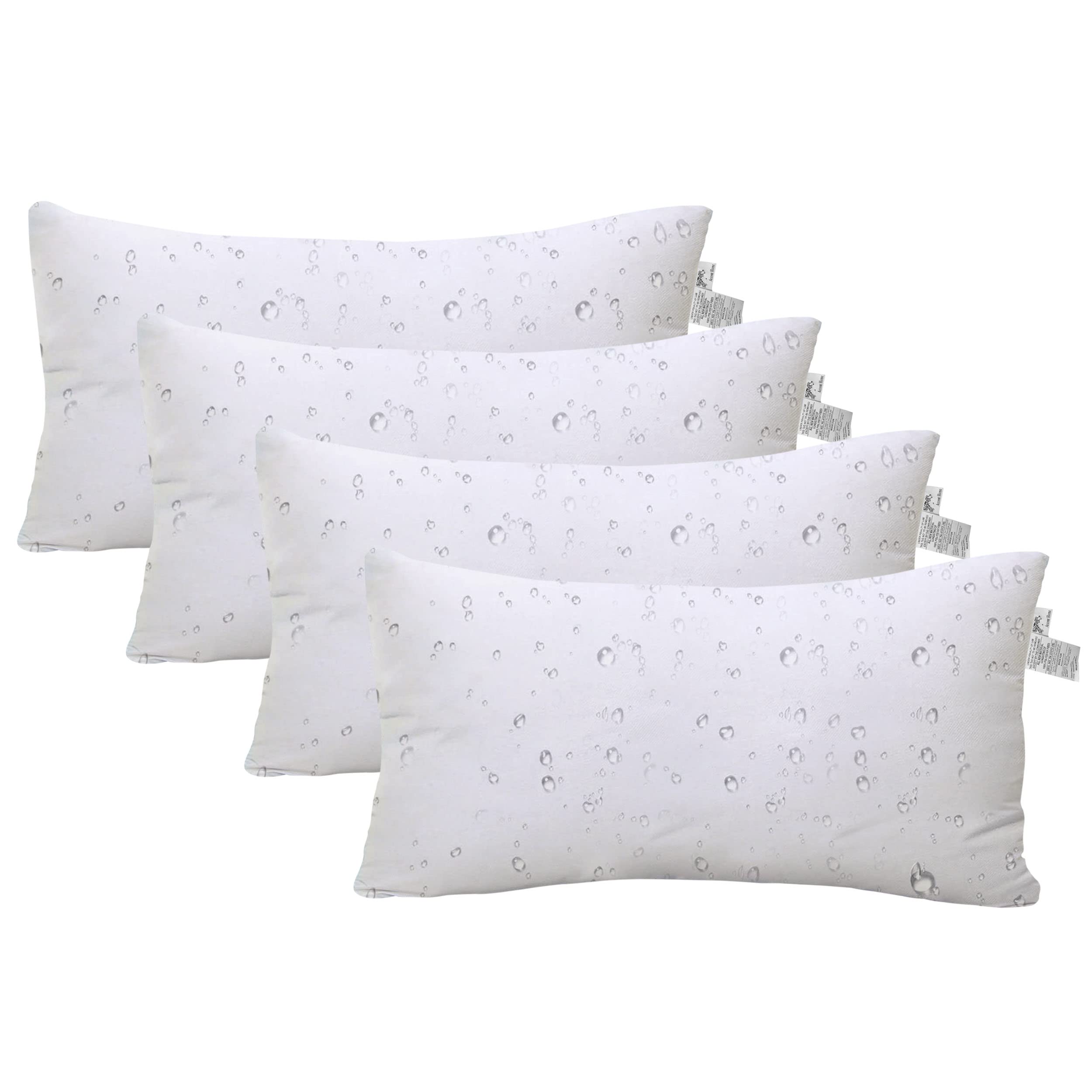 Accenthome Outdoor Pillow Inserts 12 X 20 (Pack Of 4) Waterproof Hypoallergenic Sham Stuffer | White Square Water Resistant Thro