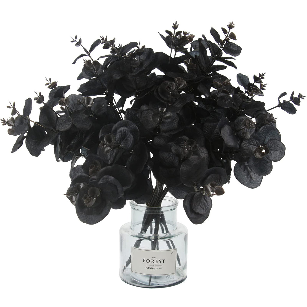 Tinsow 10 Pcs Black Artificial Eucalyptus Branches Stems Faux Eucalyptuses Real Touch Leaf Gathic Theme Party Bouquet Centerpiec