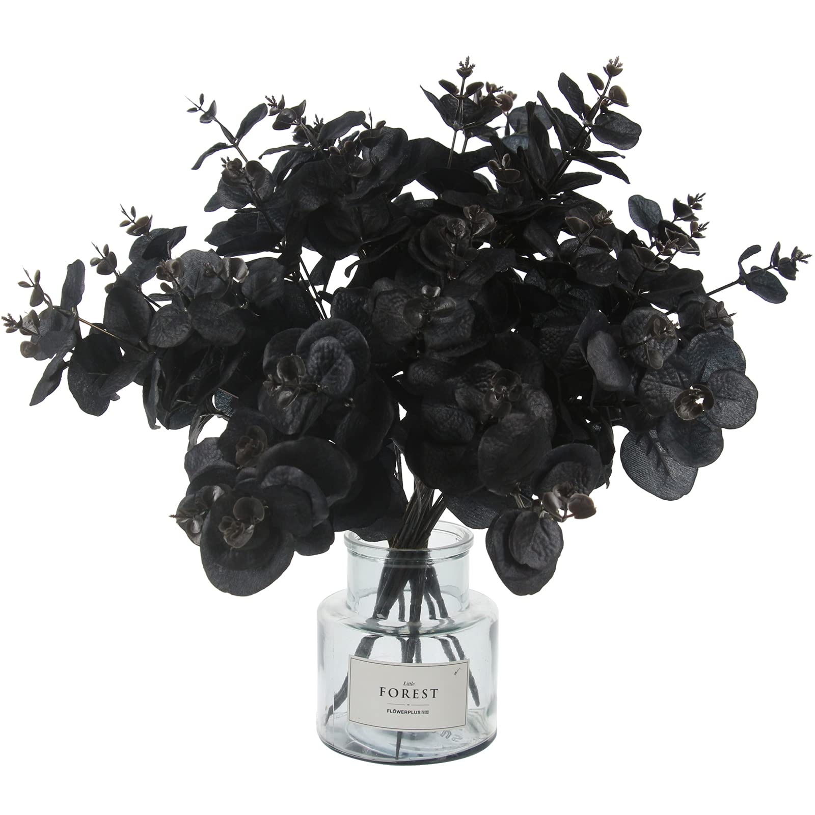 Tinsow 5 Pcs Black Artificial Eucalyptus Stems Faux Eucalyptuses Branches Black Leaf Halloween Centerpiece Halloween Home Decor 